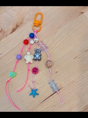 Pink Beaded Keychain Bag Charm